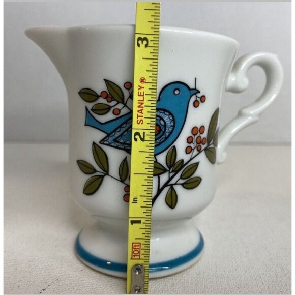 Vintage Milk Creamer Blue Bird & Berry Design 3 1/8" Tall - Picture 6 of 6